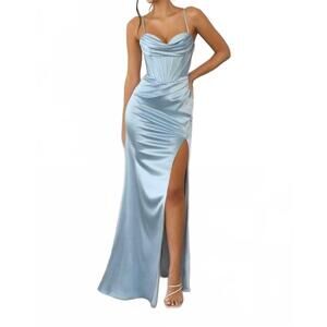 NEW LADIVINE sweetheart satin bridesmaid dress in baby blue